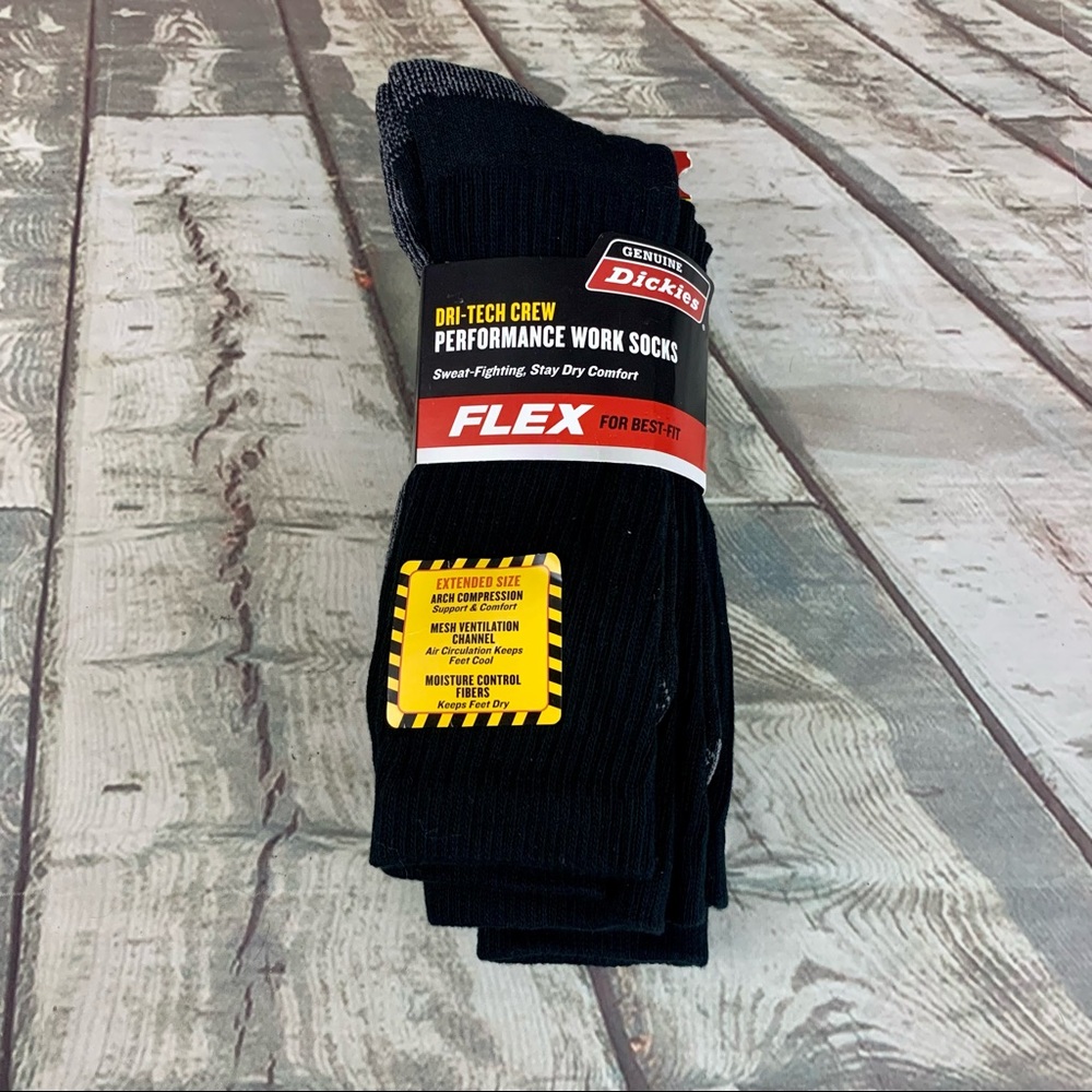 Men's Dri-Tech Performance Black Crew Socks 3 Pair Open Pack New Socks Sz 12-15